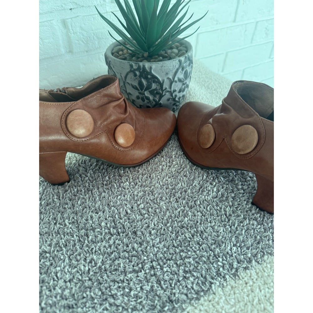 Miz Mooz Coco Ankle Boots Womens 6.5 Brown Excellent Leather Button Ruched Zip